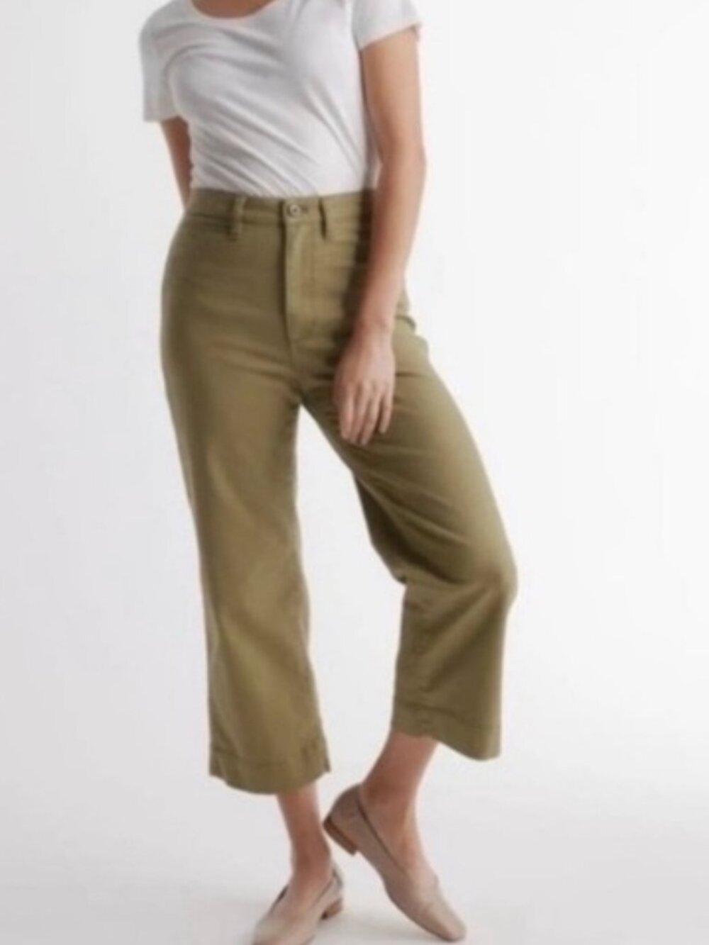 Quince Organic Stretch Cotton Twill Straight Leg Cropped Pants Olive Green